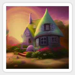 Fantasy House In a Greenery Scene, Fantasy Cottagecore artwork Sticker